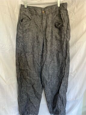 100% Linen Pants ColdwaterCreek Womens Charcoal Gray Cropped Lightweight size 6